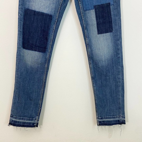 H&M Skinny Low Waist Ankle Blue Patchwork Jeans - Picture 4 of 8